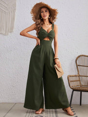 Women's Solid Color Loose Overall One Piece Summer Beach Jumpsuit With Spaghetti Straps - kinko