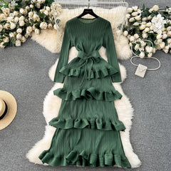 Cake Heavy Industry Pleated Slim Long Dress - kinko