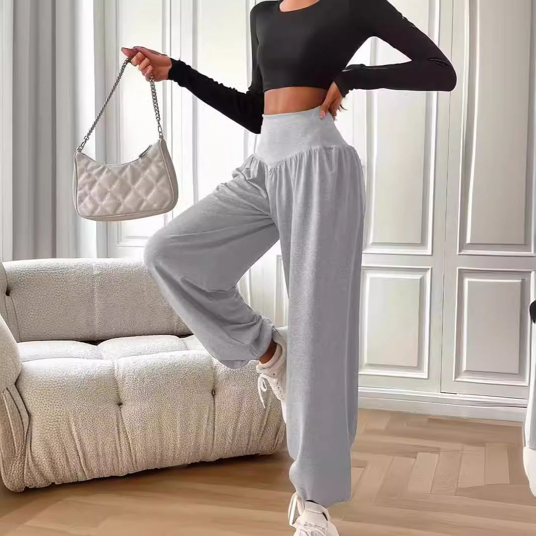 Women's Solid Color Breathable And Hanging Sports Pants - kinko