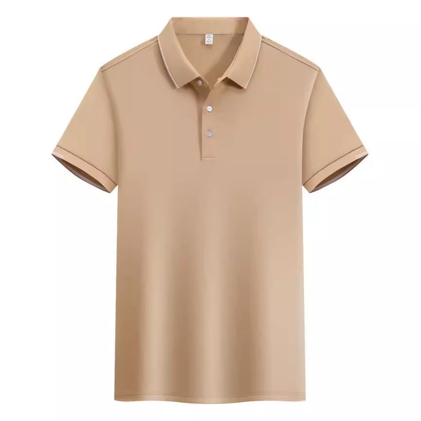 ICE Cotton Single Side Color Secondary Collar Lapel Short Sleeve Polo Shirt - kinko