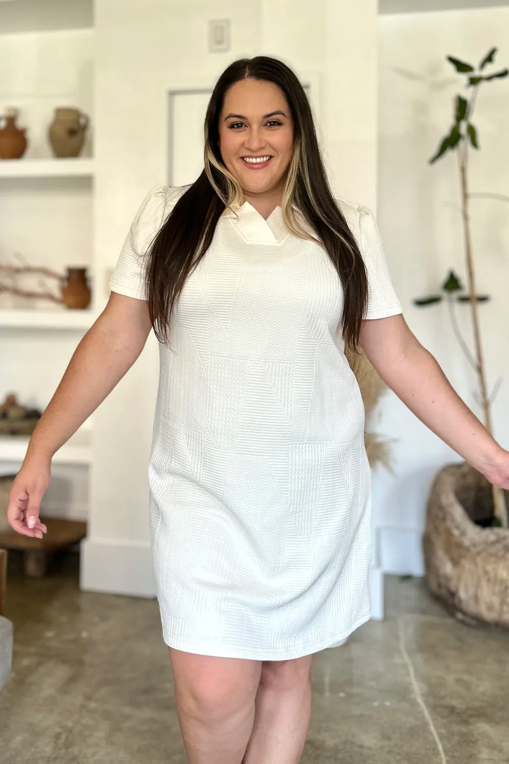 Double Take Full Size Texture Short Sleeve Dress - kinko