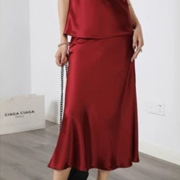 Acetate Silky Satin Women's A- Line Skirt Slimming - kinko