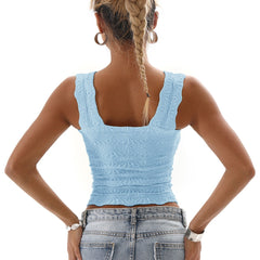 Square Collar Sports Underwear Jacquard Vest - kinko