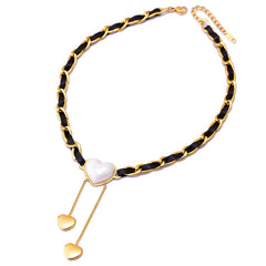 Fall Winter Trend Sweater Chain Black Red Shell Necklace