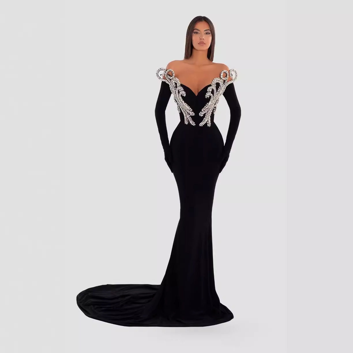 Black Bandeau Slim-fit Skinny Long And Ground Dress - kinko