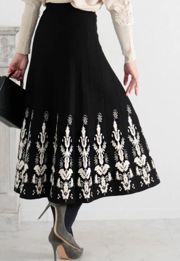 Jacquard Slim Knit A- Line Temperament Long Dress - kinko