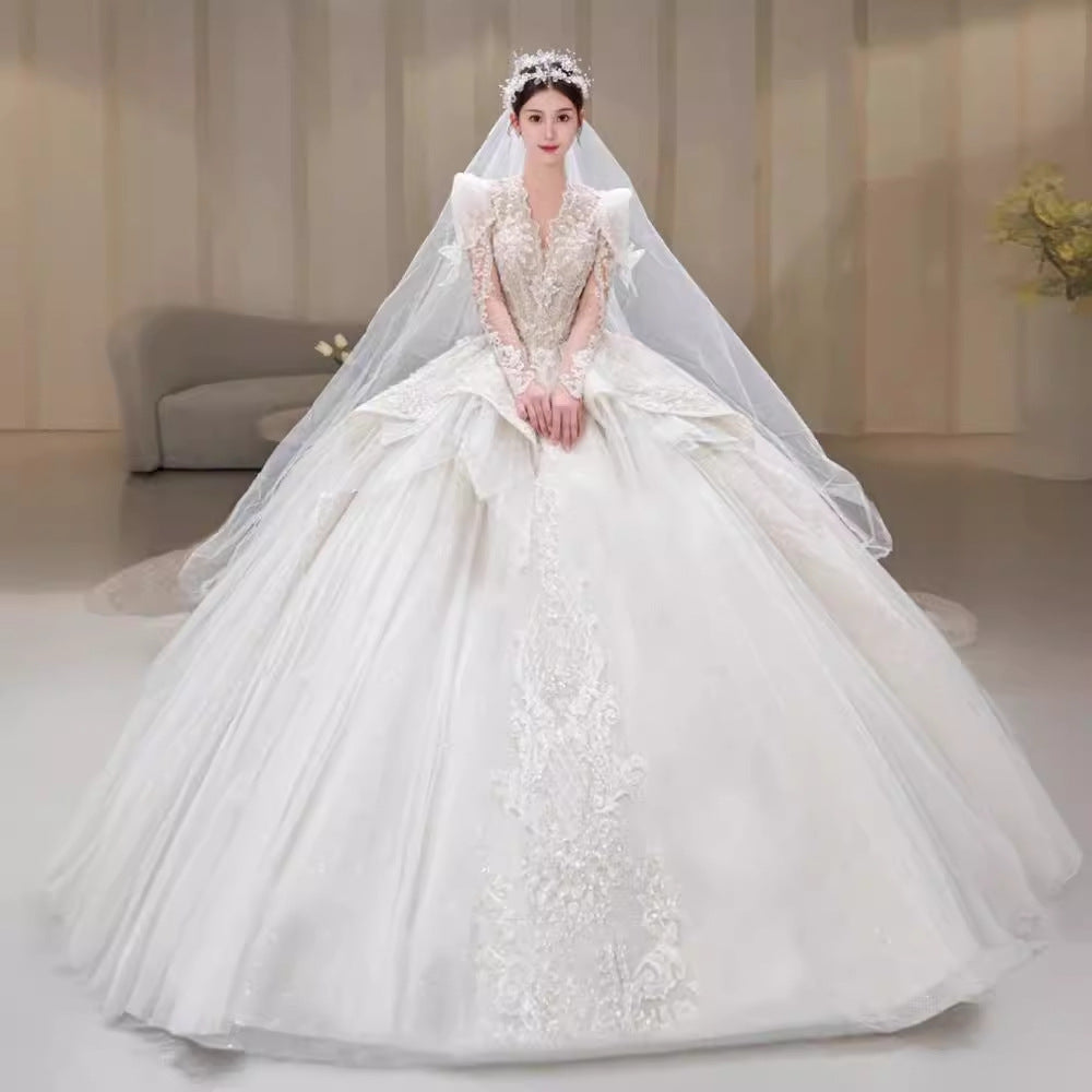 Bride Main Yarn Long Sleeve Heavy Industry Trailing French Retro Advanced - kinko