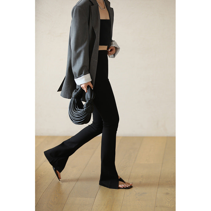 Side Slit Delicate Soft Gentle Skin Soft Bootcut Trousers - kinko