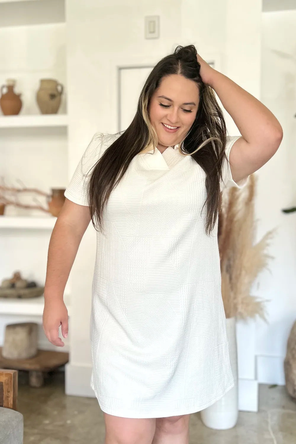 Double Take Full Size Texture Short Sleeve Dress - kinko