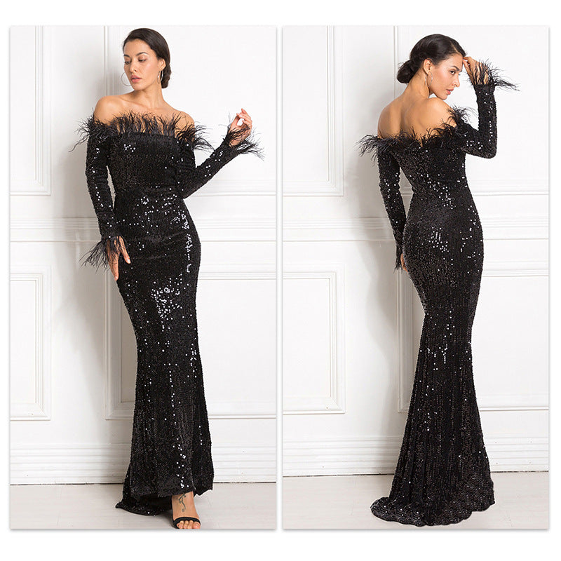 Off-the-shoulder Fishtail Party Formal Dress - kinko