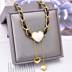 Fall Winter Trend Sweater Chain Black Red Shell Necklace