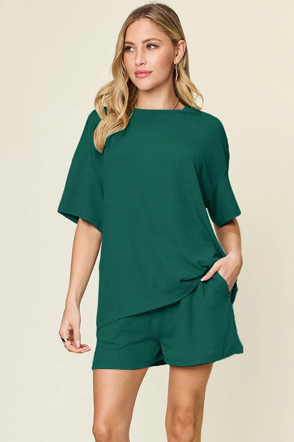 Double Take Basic style Round Neck Solid Set - kinko