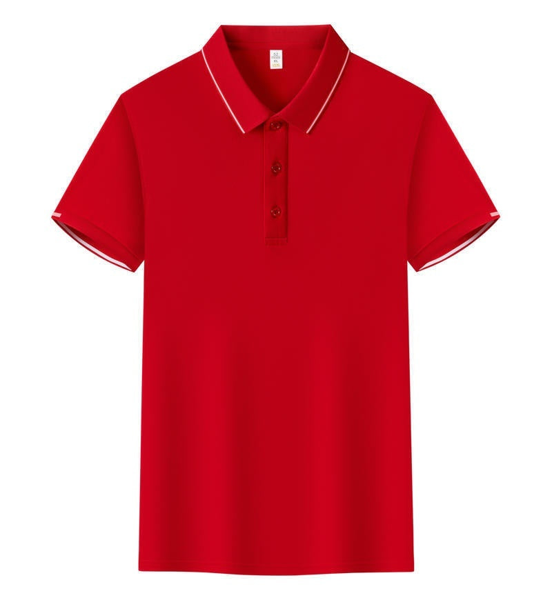 ICE Cotton Single Side Color Secondary Collar Lapel Short Sleeve Polo Shirt - kinko