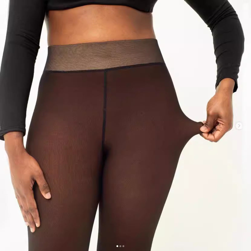 Women's Fall And Winter Outer Wear Plus Size Fake Transparent Black See-through Leggings - kinko