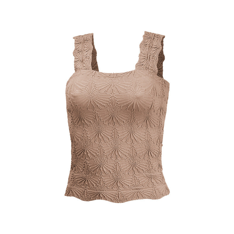 Square Collar Sports Underwear Jacquard Vest - kinko