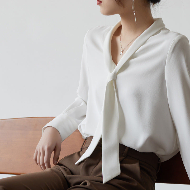 Women's Office Chiffon Commuting Elegant White Shirt - kinko