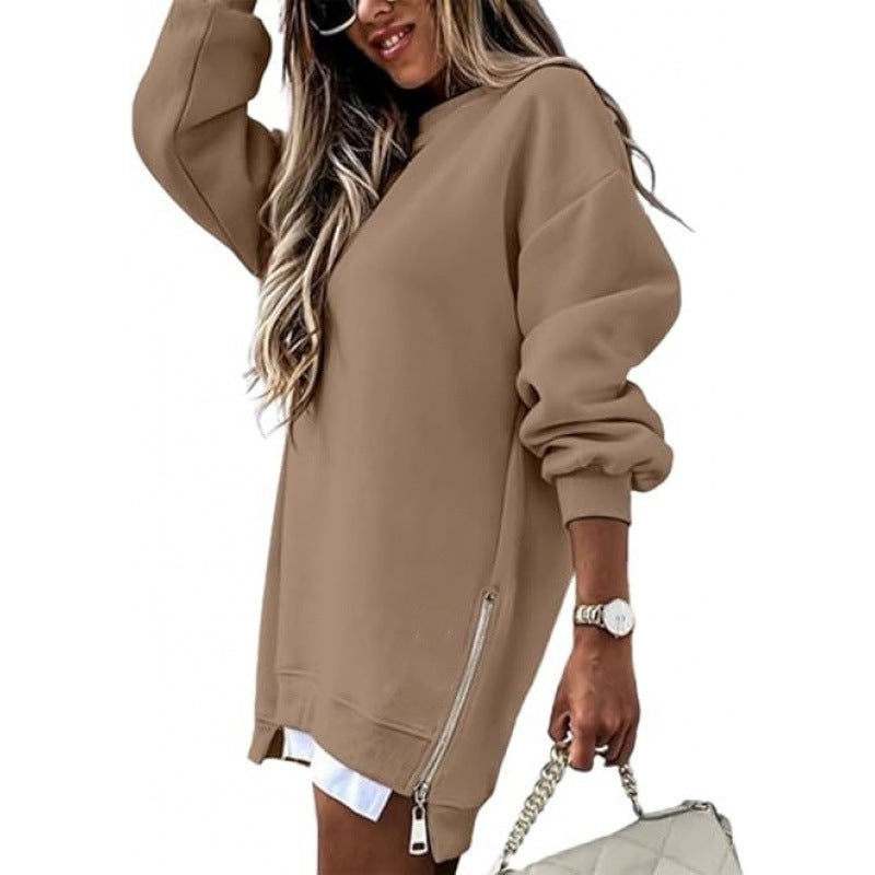 Fall Winter Fashion Stitching Side Zipper Design Pullover Sweater For Women - kinko Global Holdings inc