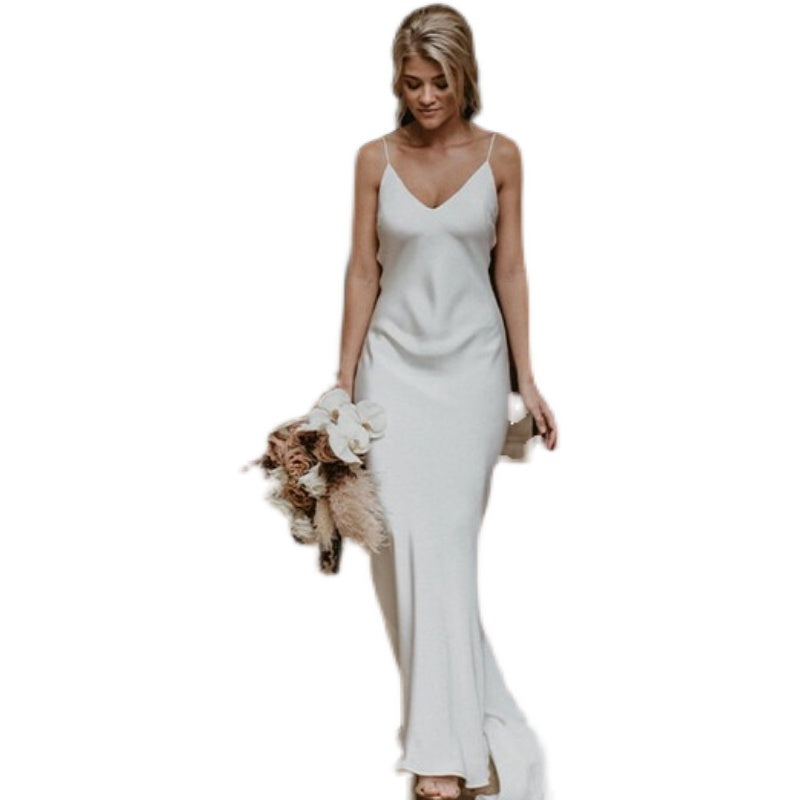 Little White Evening Gown With Train Brigade Shot Long Dress - kinko