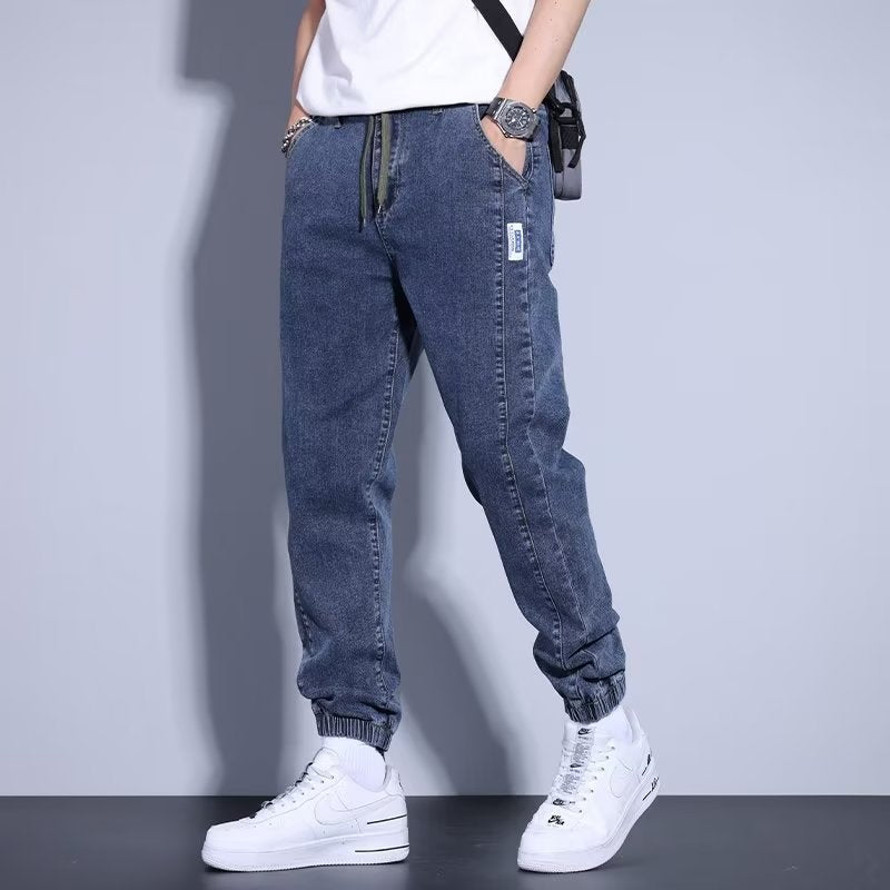 Youth Casual Harem Drawstring Elastic Elastic Beam Foot Type Men's Jeans - kinko