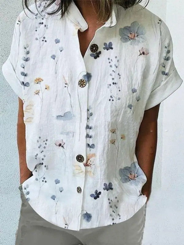 Casual Loose Floral Print Short Sleeve Shirt - kinko