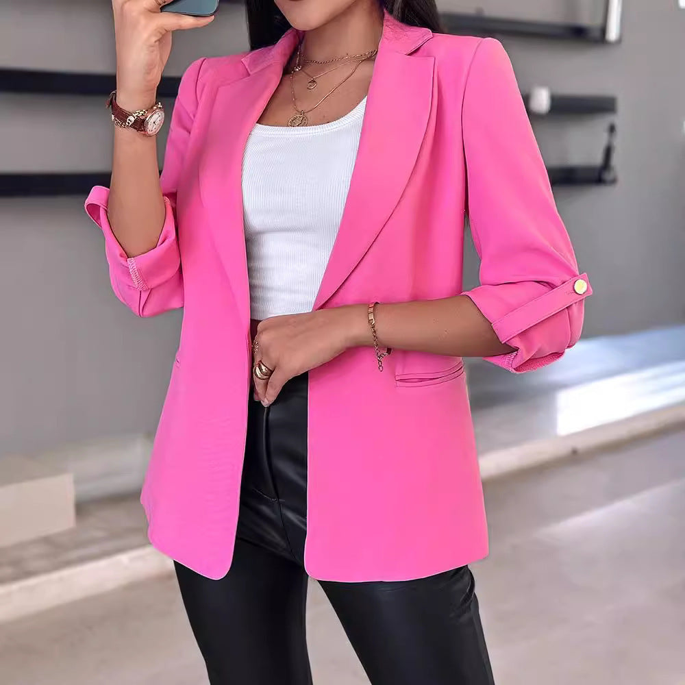 Women's Casual Rolled Sleeves Blazer With Pockets - kinko