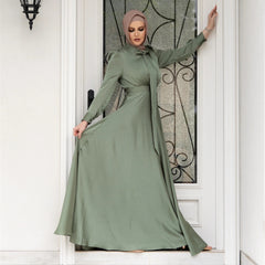 Fashion Large Hem Satin Dress - kinko
