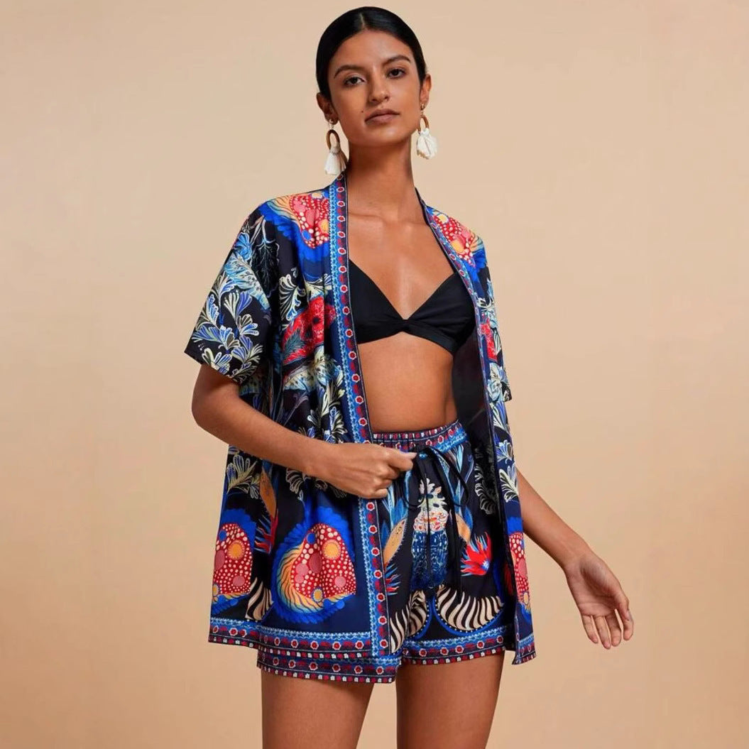 Female Fashion Casual Printing Cardigan Suit - kinko