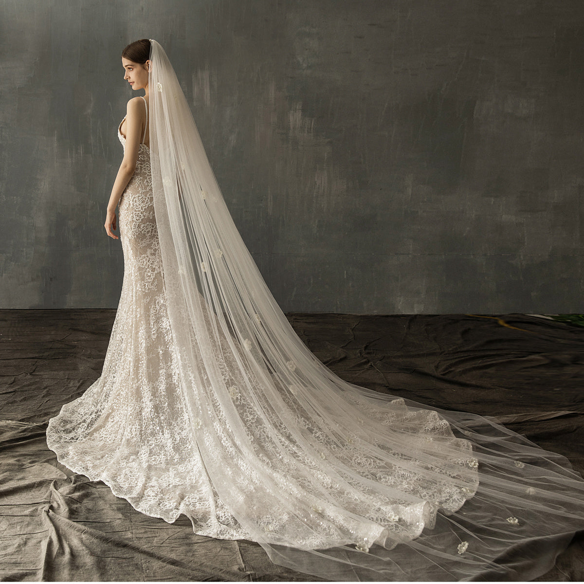 Bridal Church Wedding Pearl Long Tail Tulle - kinko