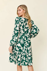 Double Take Full Size Printed Ruffle Hem Dress with Pocket - kinko