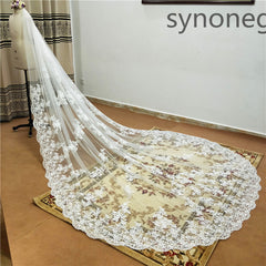 New Pattern Cathedral Length Bridal Lace Veil - kinko