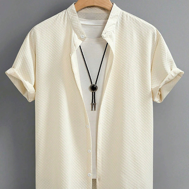 Summer Men's Breathable Casual Stand Collar Shirt Solid Color - kinko