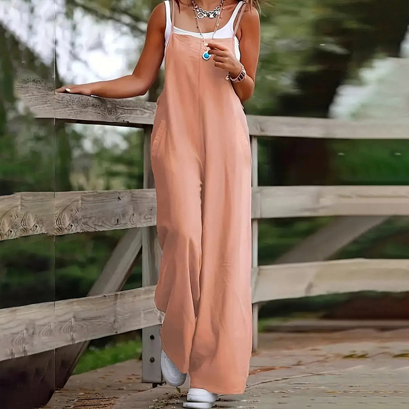 Plus Size Women's Solid Color Casual Jumpsuit - Sleeveless Romper With Pockets For Spring&Summer - kinko