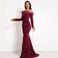 Off-the-shoulder Fishtail Party Formal Dress - kinko