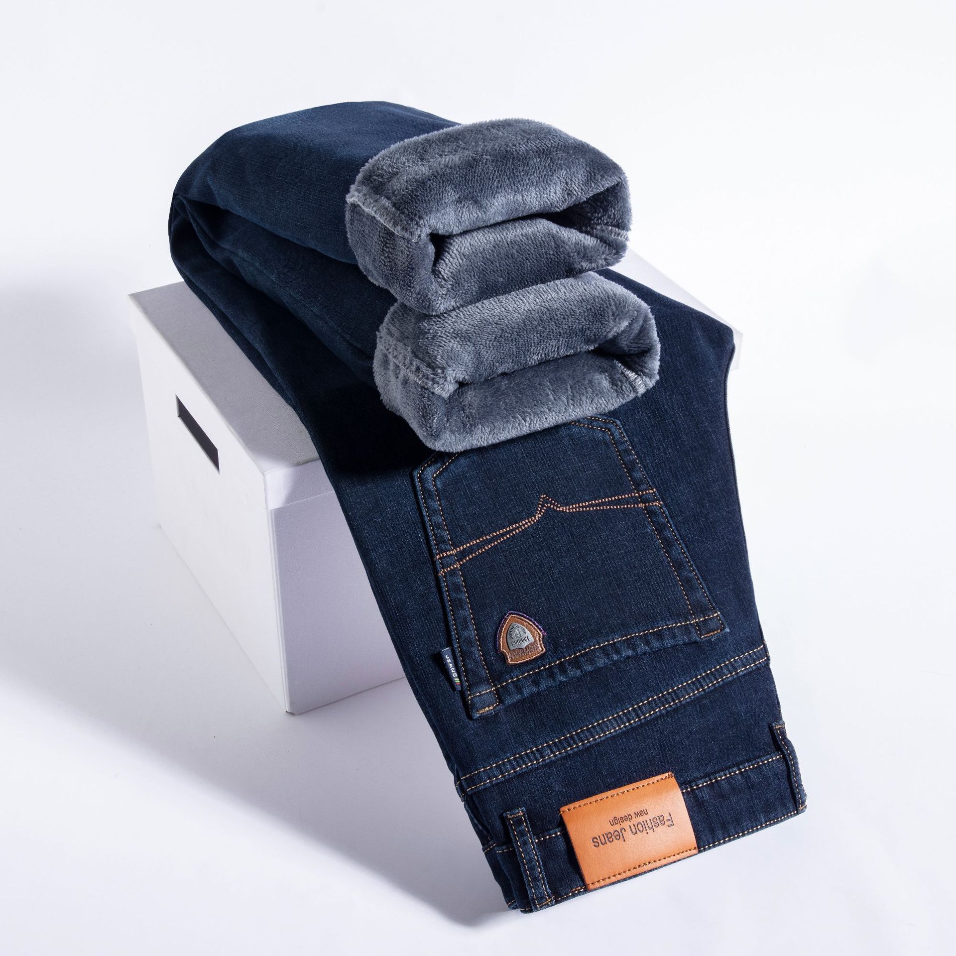 Fleece-lined Men's Loose Straight Plus Size Jeans - kinko