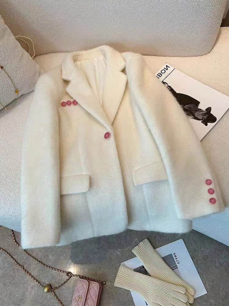 Gentle Sweet Polyester Mohair Blazer - kinko