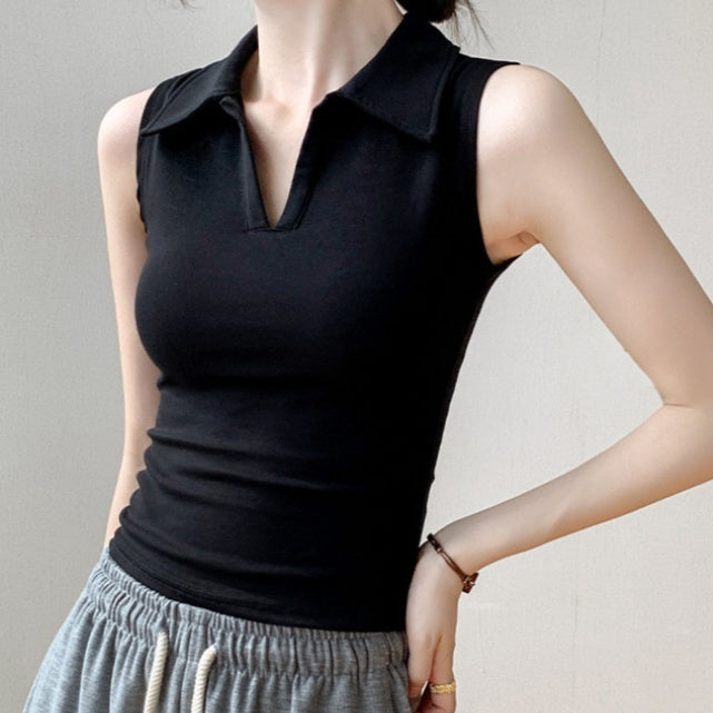 New Outdoor Slim Fit Slimming White Lapel Inner Wear Blouse - kinko