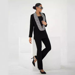 Black Shiny Sequined Deep V-neck Blazer - kinko