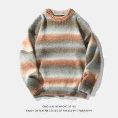 Japanese Gradient Satin Dyed Round Neck Sweater For Men And Women Fall Winter Coat