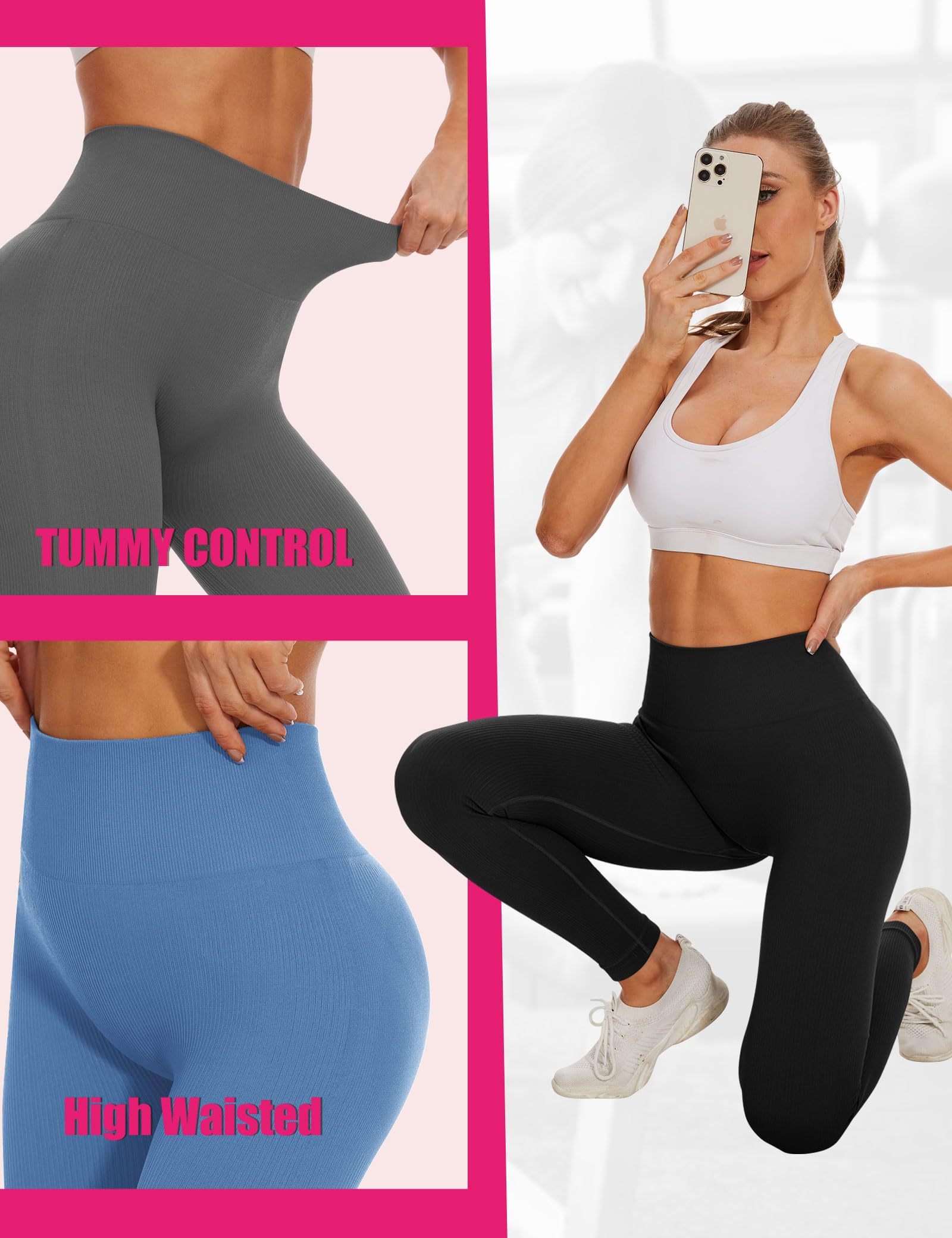 Leggings - Cropped High-waisted Seamless Solid Color - kinko