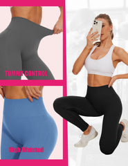 Leggings - Cropped High-rise Seamless Solid Color Light Blue - kinko
