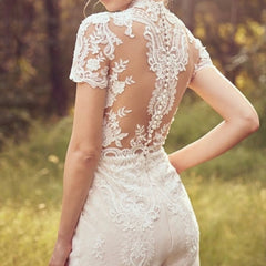 Bride Pants Suit Wedding Bridal Gowns Short Sleeve Jumpsuit - kinko