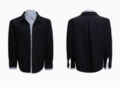 Male Niche Striped Contrasting Patchwork Shirt Top - kinko