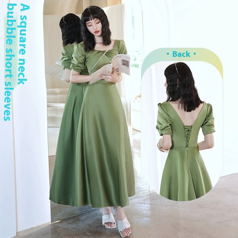 2024 Avocado Green Sisters Group Dress Skirt Women Satin Spring - kinko