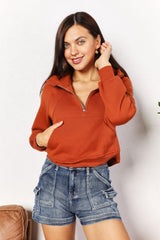 Double Take Half-Zip Long Sleeve Hoodie - kinko