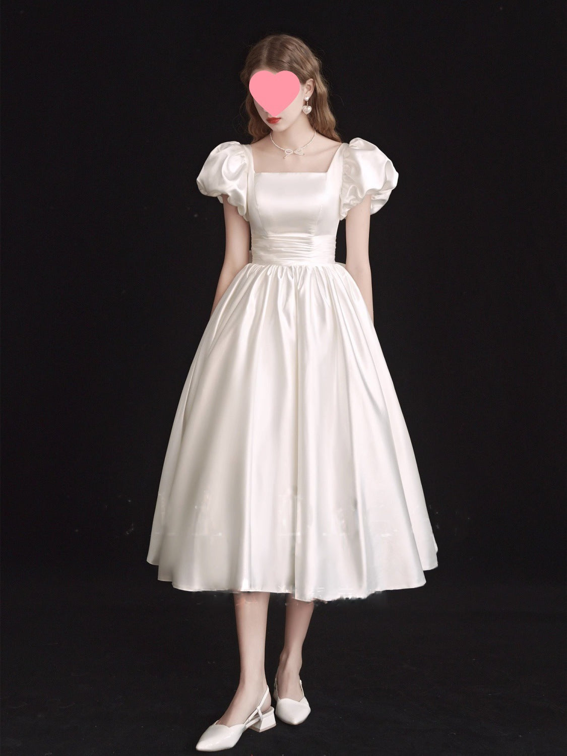 French Light Wedding Dress Satin Vintage Trip Shoot Bridal Gown Dress - kinko