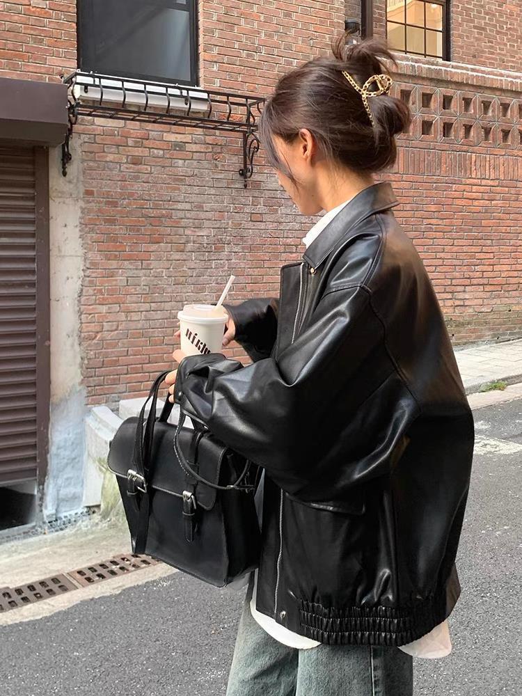 Korean Style Loose Leather Jacket Handsome Motorcycle - kinko