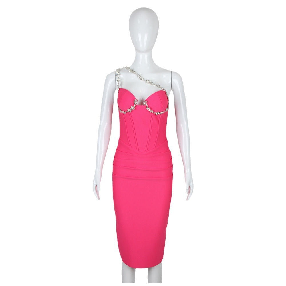 Summer New Oblique Sun-top Bandage Ladies Party Banquet Sleeveless Women's Clothing Dress - kinko