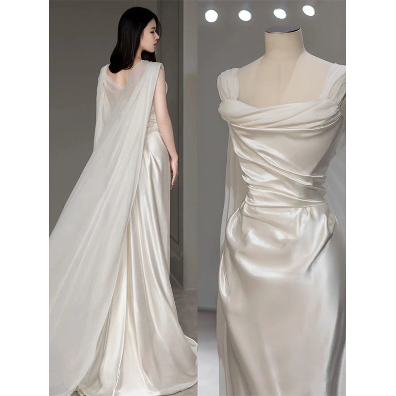 Satin Light Wedding Dress French White - kinko