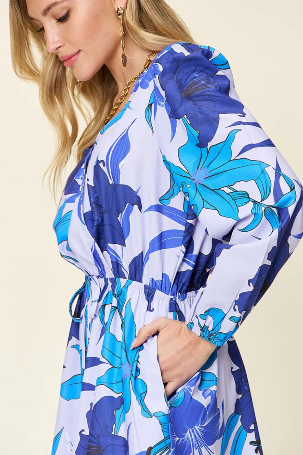 Double Take Full Size Floral Long Sleeve Romper with Pockets - kinko