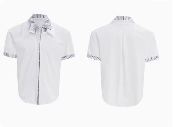 Male Niche Striped Contrasting Patchwork Shirt Top - kinko